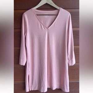 Chico's Ultimate Tee 1 (M) Pink Tunic 3/4 Sleeves V Neck Excellent Condition